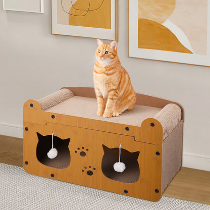 Double Layer Density Board Cat Nest Corrugated Paper Cat Scratch Board, Integrated Cat Room for Rest and Entertainment, Wear-resistant and Non Shedding, Universal Plush Cat Toy for All Seasons, Scratch Resistant Cat Pole, Vertical Cat Climbing Frame
