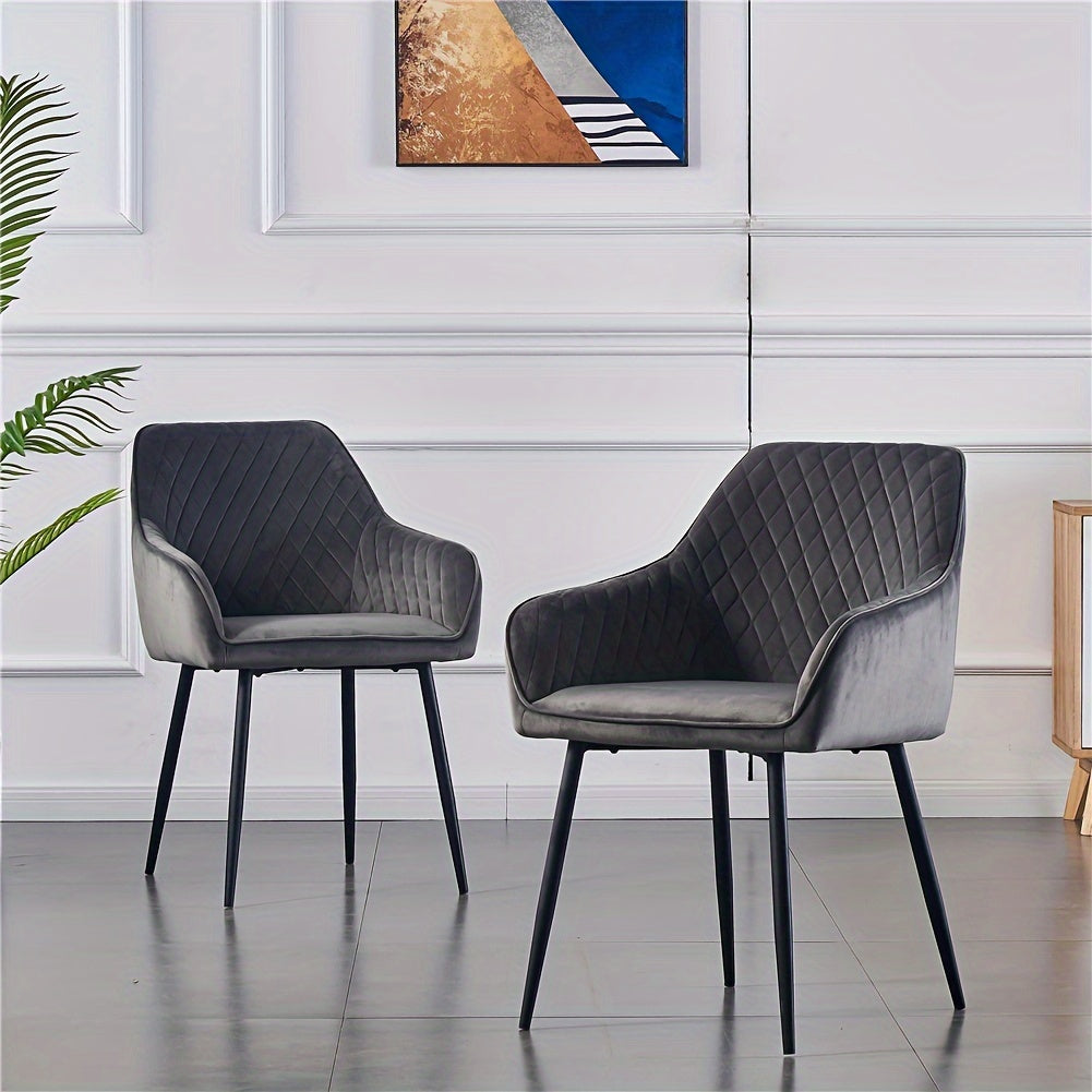 Set of 1 2 4 6 Dining Chairs Velvet Armchairs with Armrest & Backrest Upholstered Seat with Black Metal Legs