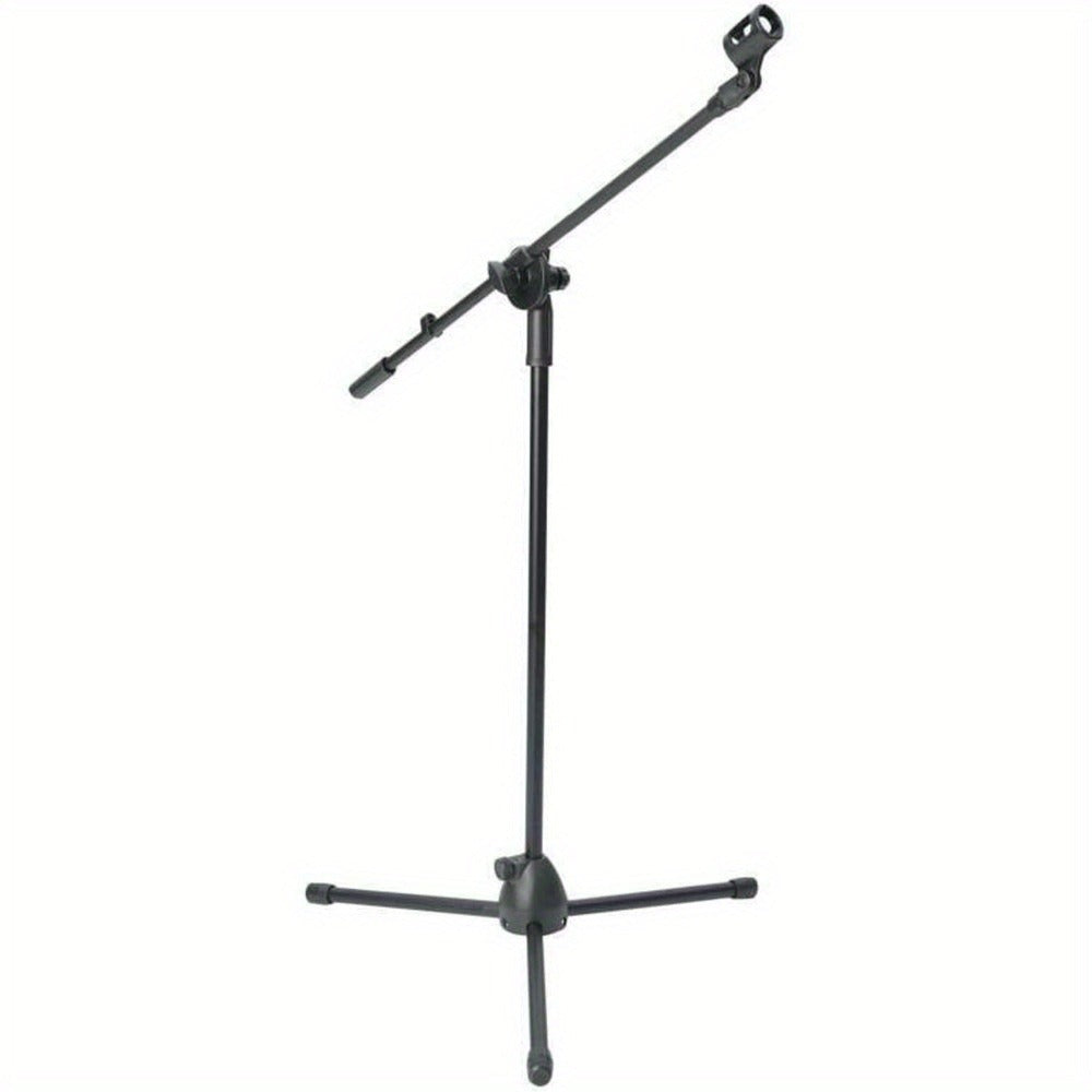 Microphone Stand Boom Adjustable Straight Collapsible Studio Holder with Free Tripod Telescoping Mic Clip Adapter Tripod Base for Musicians Party Stage Black