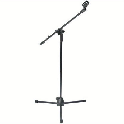 Microphone Stand Boom Adjustable Straight Collapsible Studio Holder with Free Tripod Telescoping Mic Clip Adapter Tripod Base for Musicians Party Stage Black