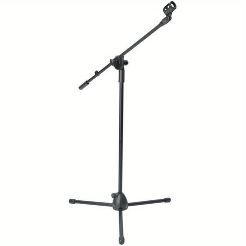 Microphone Stand Boom Adjustable Straight Collapsible Studio Holder with Free Tripod Telescoping Mic Clip Adapter Tripod Base for Musicians Party Stage Black