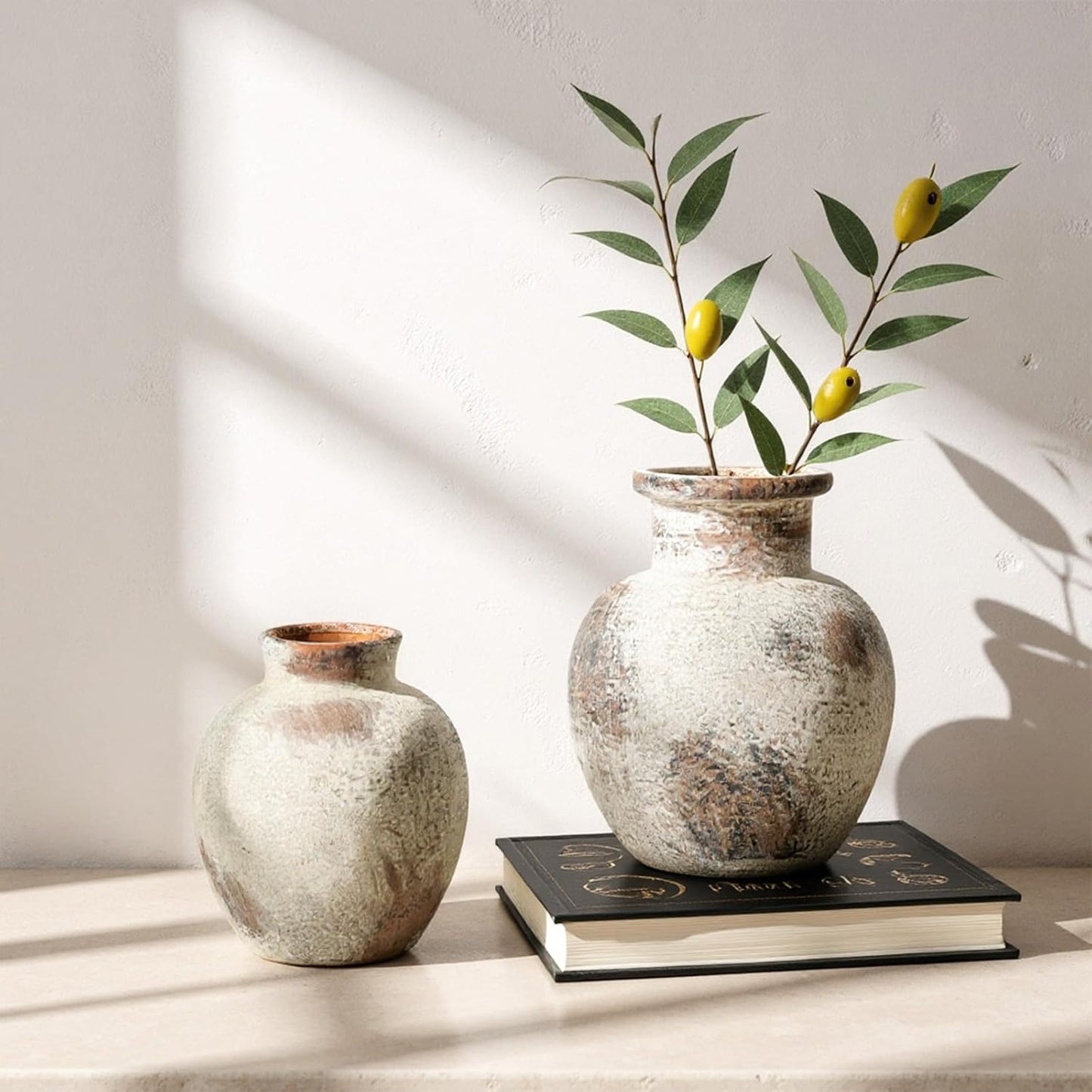 Ceramic Rustic Farmhouse Vase 6 Inch Terracotta Boho Flower Vase Decorative for Dried Flowers Home Decor Living Room Table Shelf Mantel Decoration (D5 x H6 inch)