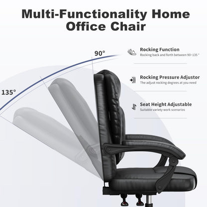 GartistGo Executive Ergonomic Office Desk Chair, PU Leather Inflatable Backrest Computer Recliner, Heavy Duty Office Chairs with Tilt Function, High Back Swivel Chair-Black Chairs