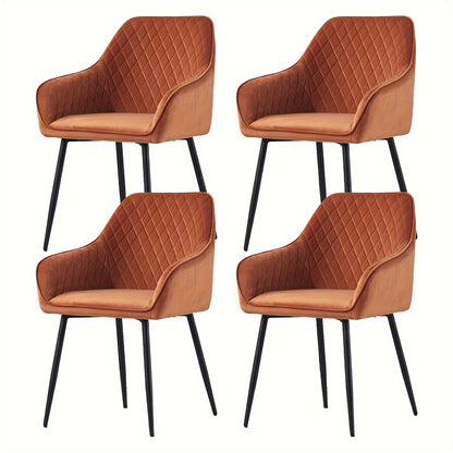 Set of 1 2 4 6 Dining Chairs Velvet Armchairs with Armrest & Backrest Upholstered Seat with Black Metal Legs