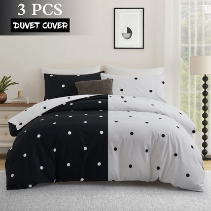3pcs Polka Dot Printed Reversible Duvet Cover Set - with Pillowcases Soft & Breathable Microfiber, Button Closer, Machine Washable, wrinkle free & Durable – perfect for Bedroom, Guest Room All Sizes Available
