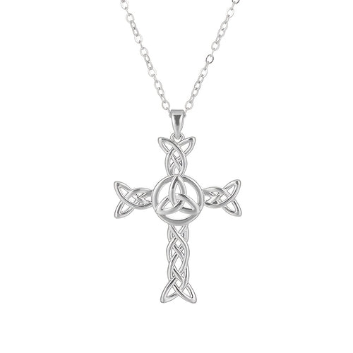 925 Sterling Silver Celtic Knot Cross Pendant Necklace, Spiral Trinity Knot Necklace Triangle Pendant X Necklace, Suitable For Valentine'S Day, Halloween, Anniversary, Various Festivals, Special Occasions, Boutique Gift Box
