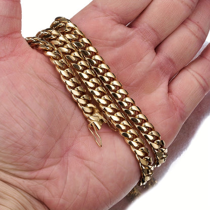 304L 304L Stainless Steel Artificial Round Polished Surface Plated 18K Gold Plated Width 10Mm Golden Cuban Bracelet 'Necklace' Suitable for Men And Women Hip Hop Fashion Accessory Jewelry