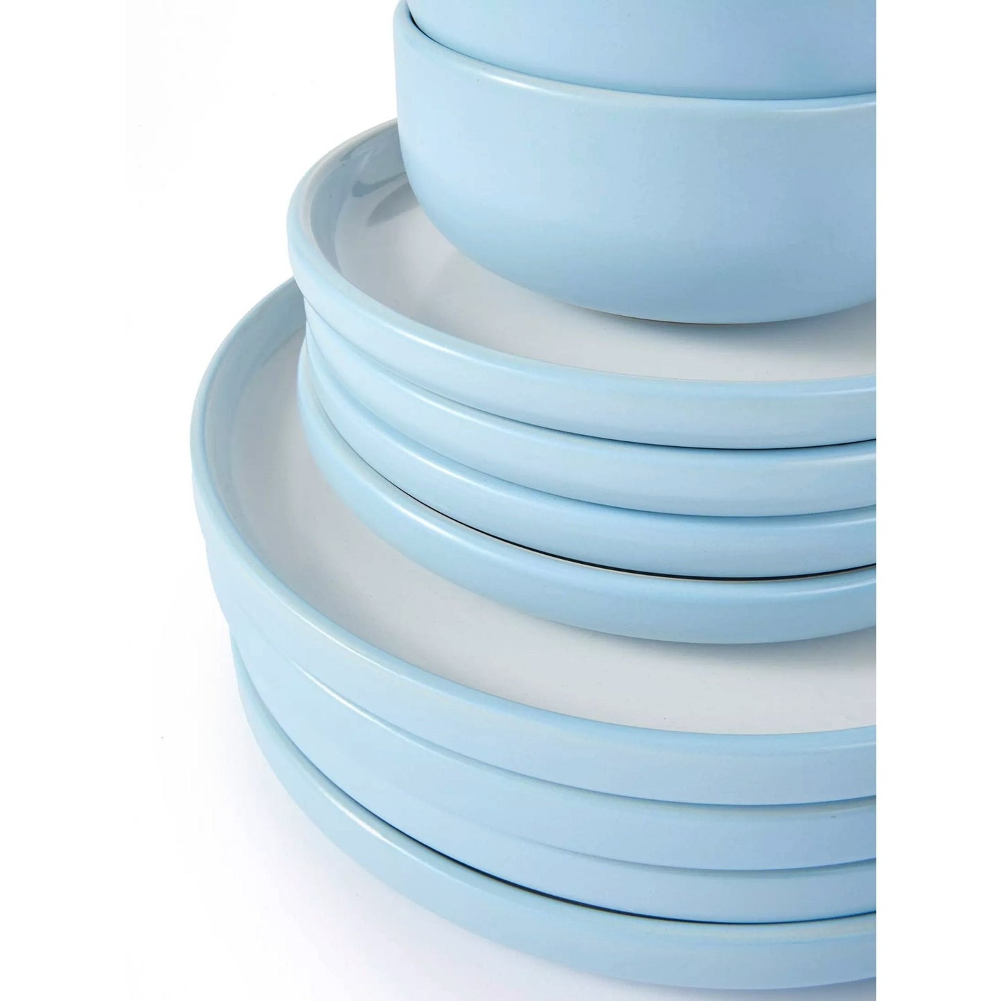 *** NEW *** Waterside 16pcs Pastel 2tone Blue Stoneware Dinner Set; 4 Dinner Plates, side Plates, Deep Bowls and Mugs