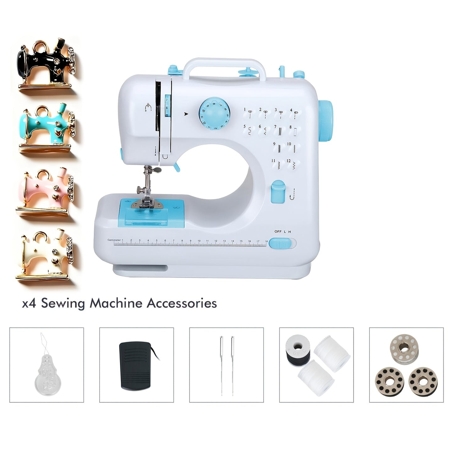 Mini Sewing Machine for Beginner, 12 Needle Multifunctional Household Machine Portable Double Thread Reverse Sewing Machine Two Speed, Battery Powered, (battery Not Included In Package)