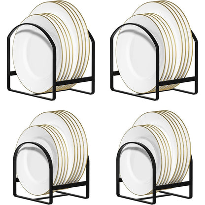 4 Pack Kitchen Plate Holder Organiser, Metal Dish Storage Rack for Cabinet, Cupboard & Countertop, Space Saver Upright Dish Drying Stand – 2 Large & 2 Small, Black
