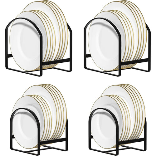 4 Pack Kitchen Plate Holder Organiser, Metal Dish Storage Rack for Cabinet, Cupboard & Countertop, Space Saver Upright Dish Drying Stand – 2 Large & 2 Small, Black