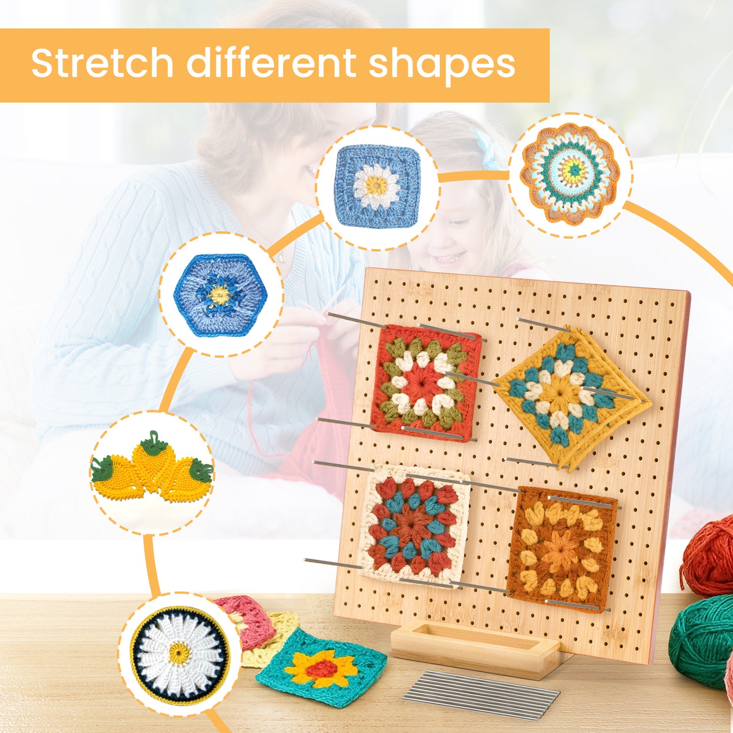 1set Bamboo Wooden Board For Knitting Crochet And Granny Squares Blocking Board For Knitting And Crochet Projects Handcrafted Knitting Stainless Steel Pins 13 Inches 33x33cm