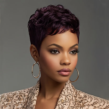 Short Pixie Cut Synthetic Wig Wavy Layered 10cm - Natural Looking Brown Synthetic Hair Wig for Women, Lightweight Party Holiday Everyday Wig in Multiple Colours