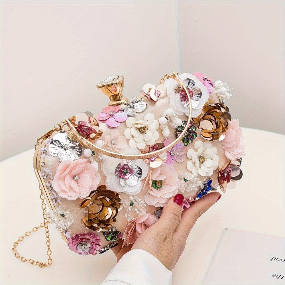 Chic Rhinestone Clutch Measuring 19.99cm X 11.0cm X 4.5cm, Featuring a Delicate Mini Flower Design, Perfect for Women'S Parties, Dinners, And Carnivals