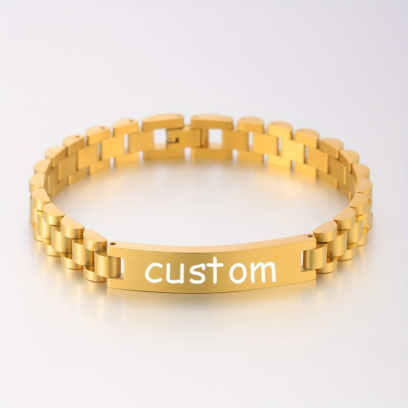 1pc Stylish Stainless Steel Bracelets Allowing Personalized Engravings - High - Quality Stainless Steel, Chic & Versatile Styles, Ideal for Father'S Day Gifting, Memorable Presents & Daily Accessorizing to Add Personality