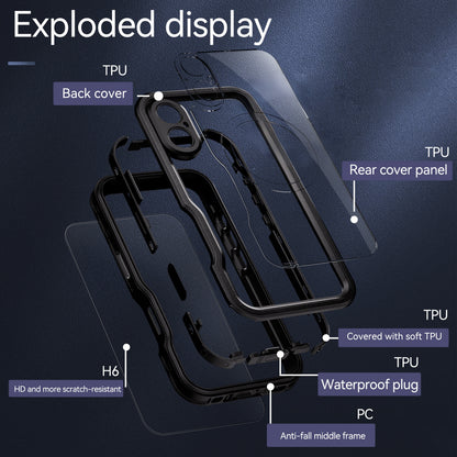 For iPhone 16 Plus 16 Pro Max Waterproof 360° Full Body Case Drop-proof Dustproof Snowproof Built-in Screen Protector Phone Case
