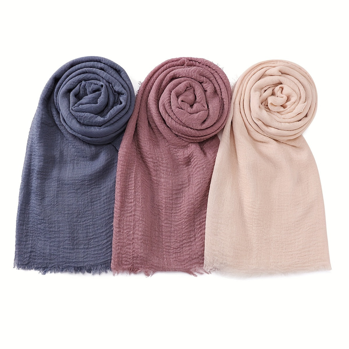 3pcs/Lot Solid Color Bubble Pleated Warm Autumn And Winter Scarf Solid Color Muslim Headscarf Hijab Scarf Ramadan