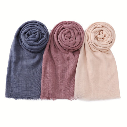 3pcs/Lot Solid Color Bubble Pleated Warm Autumn And Winter Scarf Solid Color Muslim Headscarf Hijab Scarf Ramadan