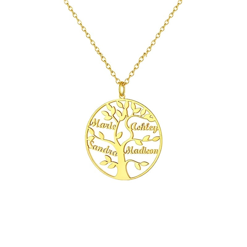 [Custom Tree of Life] 304L Stainless Steel Custom Tree of Life Necklace | Engraved with 1-8 Names | Family Name Jewelry Gift for Wives, Mothers, Grandmothers