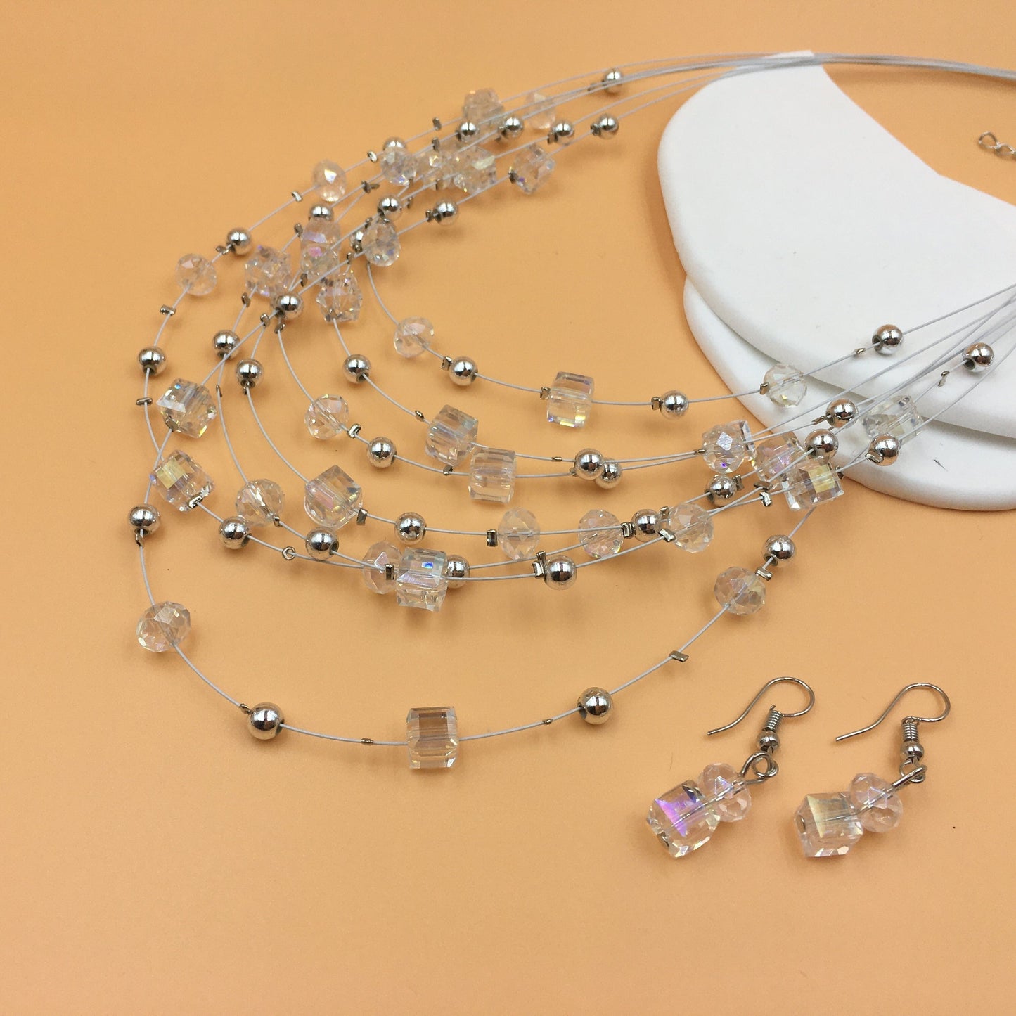 Elegant Boho Jewelry Set: Multilayer Square Necklace & Earrings | Resin, Ideal for Banquet, Daily Wear or Gifts