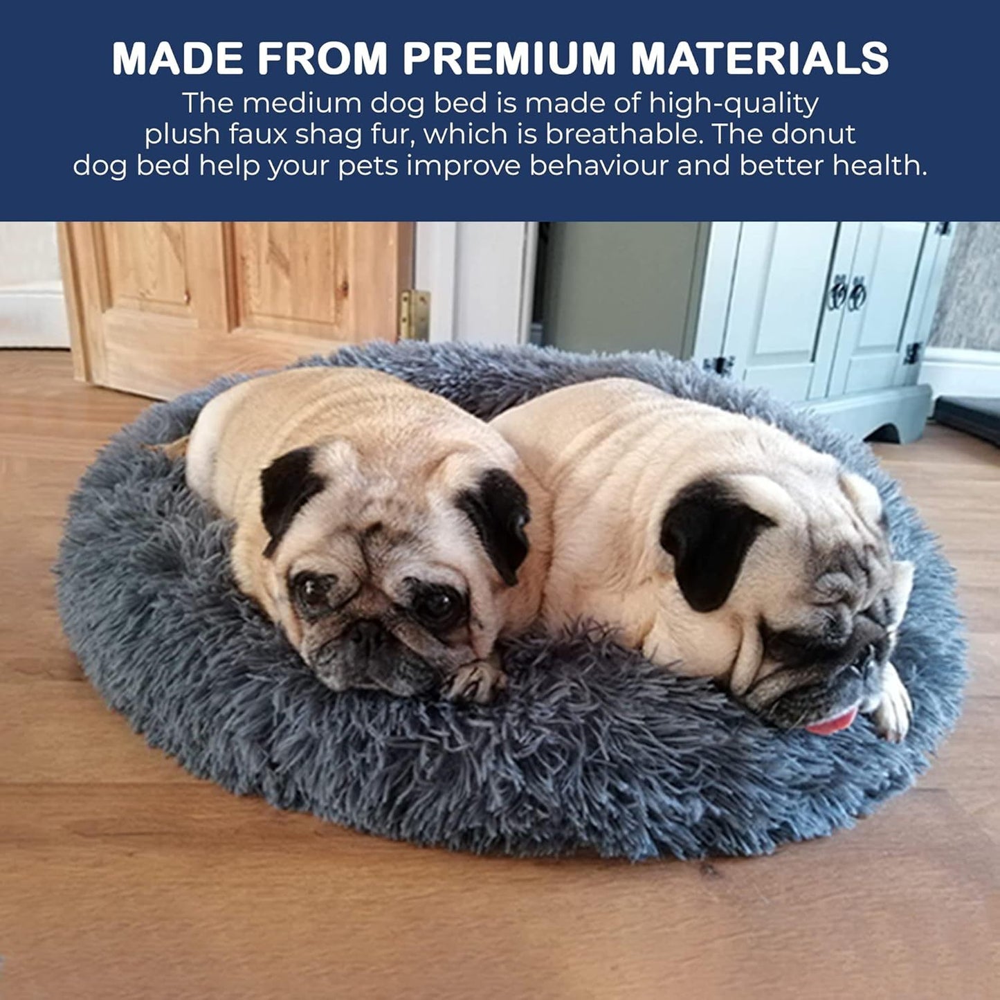 40/50/60/70cm Round Plush Donut Dog/Cat Bed Cuddler Pet Cushion Self-Warming Bed Washable Dog Bed with Non-Slip and Waterproof Bottom Calming Dog Bed
