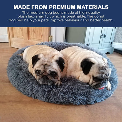 40/50/60/70cm Round Plush Donut Dog/Cat Bed Cuddler Pet Cushion Self-Warming Bed Washable Dog Bed with Non-Slip and Waterproof Bottom Calming Dog Bed
