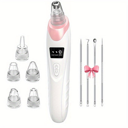 Blackhead Remover, USB Rechargeable Facial Skin Cleansing Beauty Device, with 5 Replacement Heads, Skin Care Tool Kit