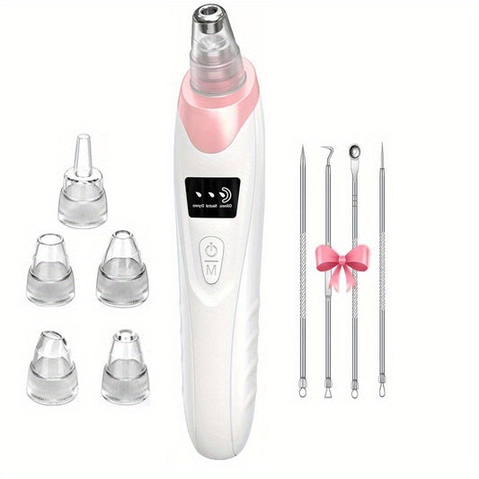 Blackhead Remover, USB Rechargeable Facial Skin Cleansing Beauty Device, with 5 Replacement Heads, Skin Care Tool Kit