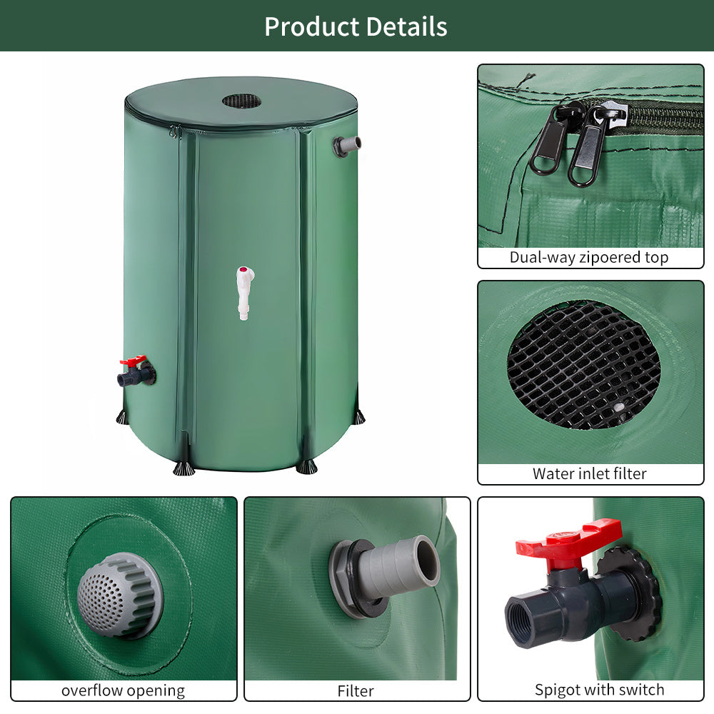 50L/100L/160L/200L Rainwater Collection Tanks, Portable Outdoor Water Tanks, Rainwater Collection System, Container Set with Filter Net and Overflow Device