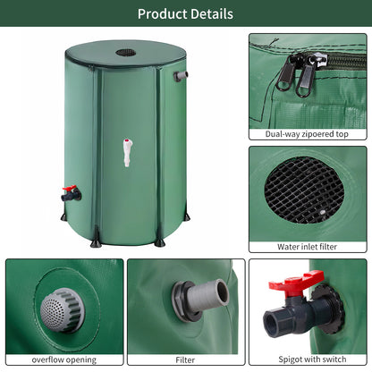 50L/100L/160L/200L Rainwater Collection Tanks, Portable Outdoor Water Tanks, Rainwater Collection System, Container Set with Filter Net and Overflow Device