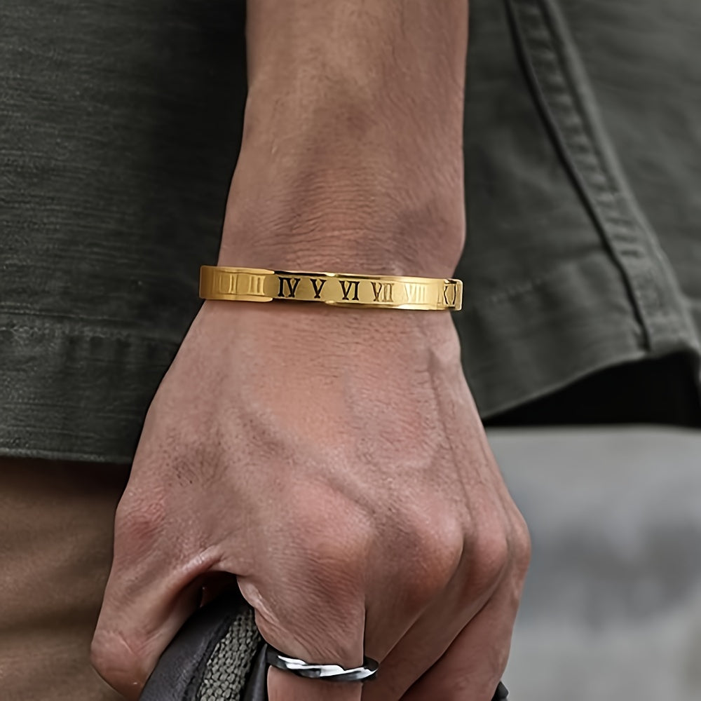 3pcs of Retro Classic Fashion 304 304 Stainless Steel Open Roman Pattern, Woven Bangle bangle bracelet Set Is Suitable for Daily Wear, Holiday Boyfriend