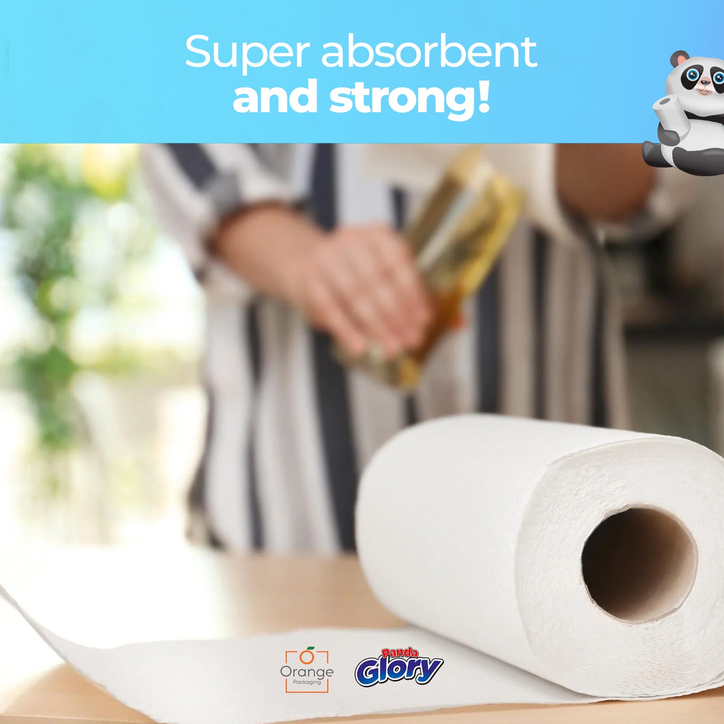 Panda Glory Kitchen Roll – 24 Rolls 3-Ply Paper Towels, Ultra Absorbent & Strong, Bulk Buy for Home, Office & Commercial Use, Ideal for Cleaning, Spills, Cooking & Wiping, Cost-Effective Household Essentials with Soft Touch & Long-Lasting Performance