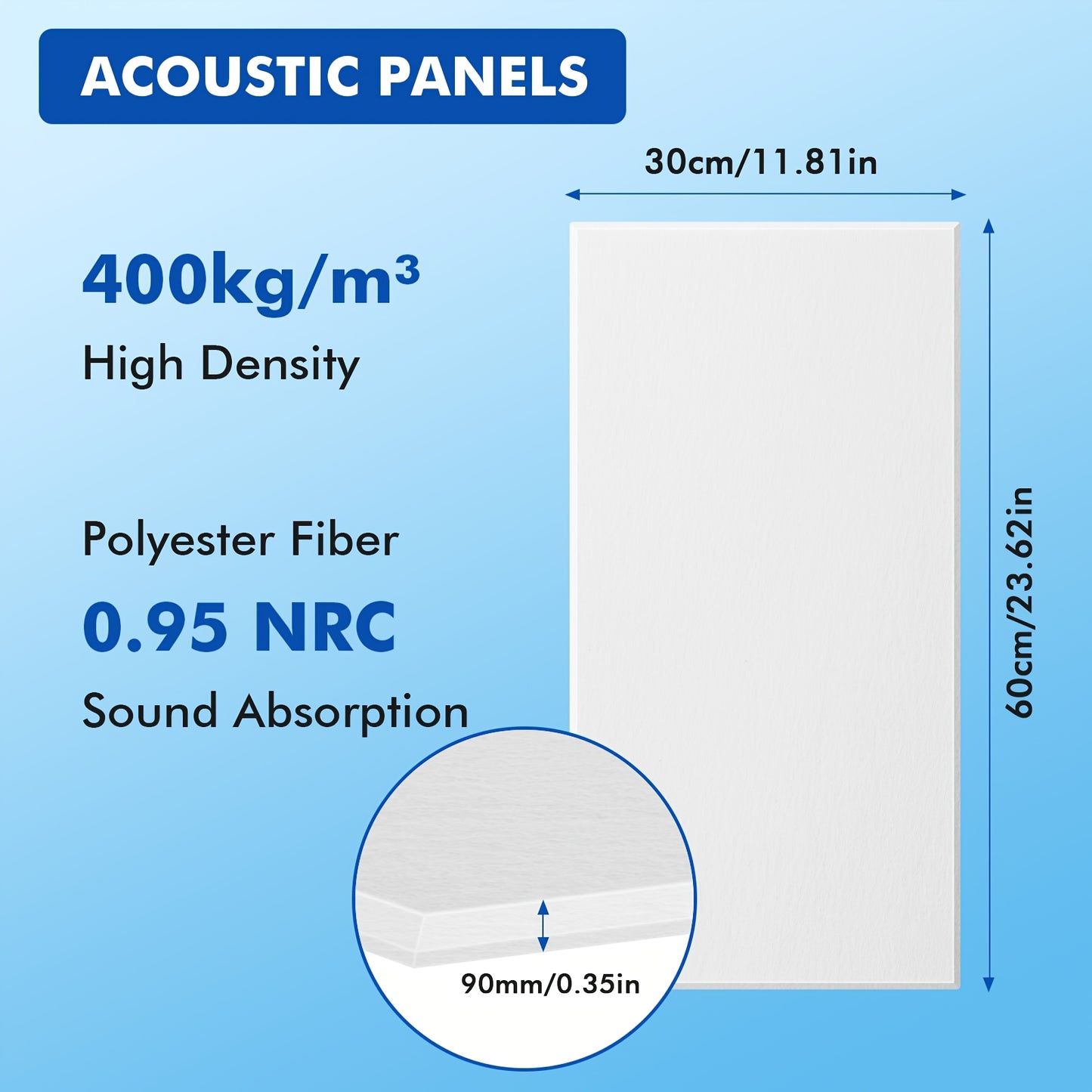 Acoustic Panels Self-Adhesive Soundproofing 16 Pack High Density 400kg/m³ Recording Studio Sound Absorbing Foam Tiles 60x30x0.9cm