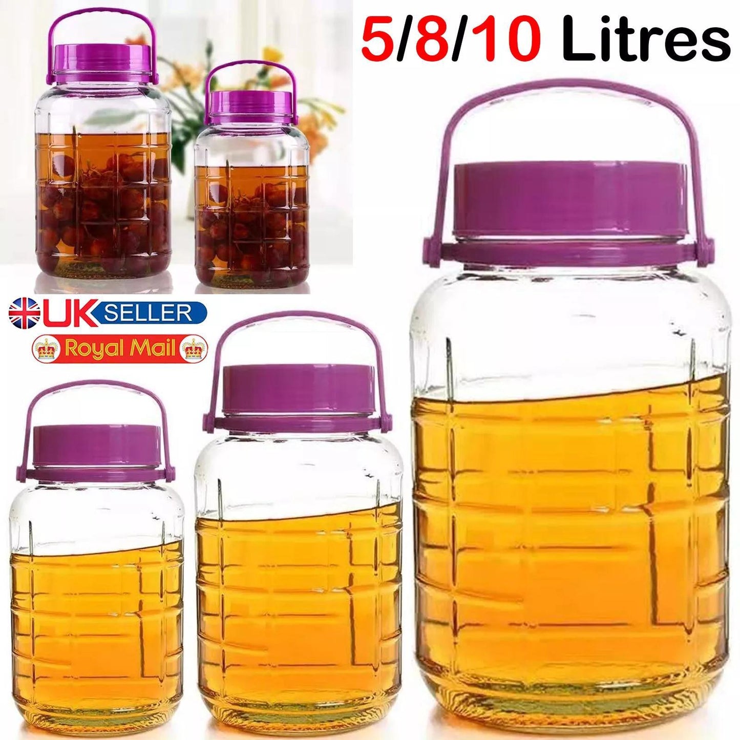ATEK Clear Glass jar, 5L, 8L, 10L Premium Quality Transparent Pickle jar Food storage Container Airtight Slead Jars Kitchen Glass Food Container with Lid Pantry Glass Jar Preserving Jars Large Glass Canister