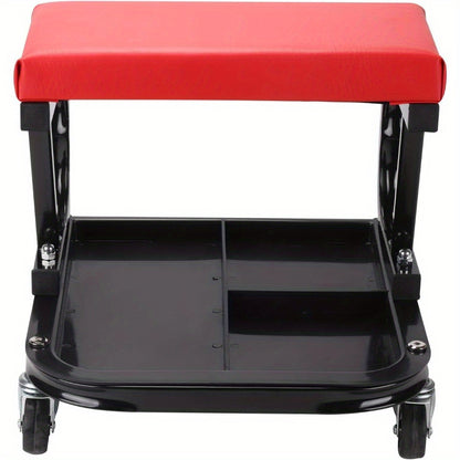 Rolling Mechanic Stool, 100kg Capacity, Soft Creeper Trolley with Tool Tray, 4 Universal Casters, Heavy Duty Garage work stool Workshop Seat Chair