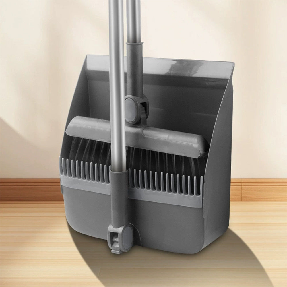 3-in-1 Sweeping Set with Broom, Dustpan & Floor Brush - Thick Elastic Bristles, Comb-Tooth Dustpan, Sturdy Home Cleaning Kit for Kitchen, Bathroom & Living Areas