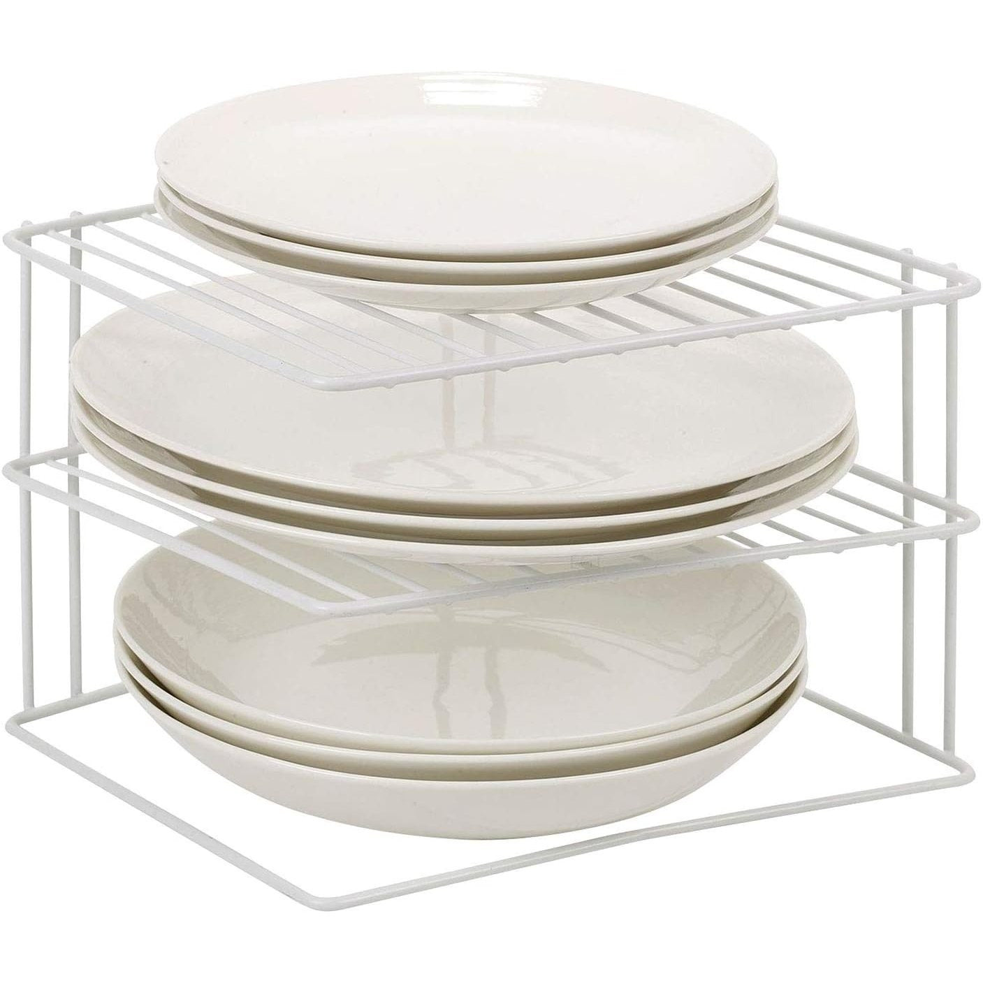 Premium 3 Tier Corner Plate & Bowl Storage Rack Cupboard Shelf Insert Organiser Space Saver Kitchen Stand Holder (Grey)