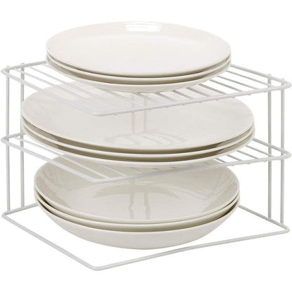 Premium 3 Tier Corner Plate & Bowl Storage Rack Cupboard Shelf Insert Organiser Space Saver Kitchen Stand Holder (Grey)