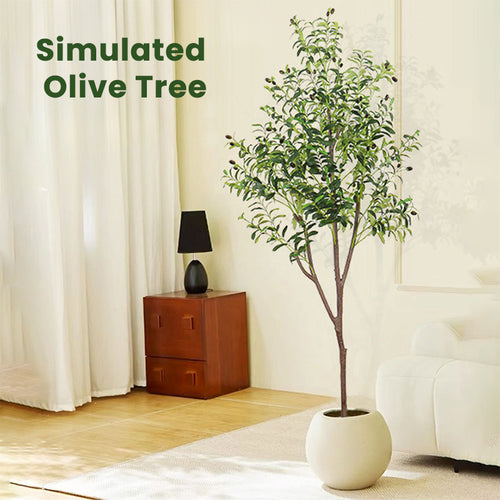 Artificial Olive Tree Tall Imitation Silk Football, Lifelike Olive Leaves Fake Olive Tree for Home Office Interior Decoration (This Product Solely Comes with a Black Basin)