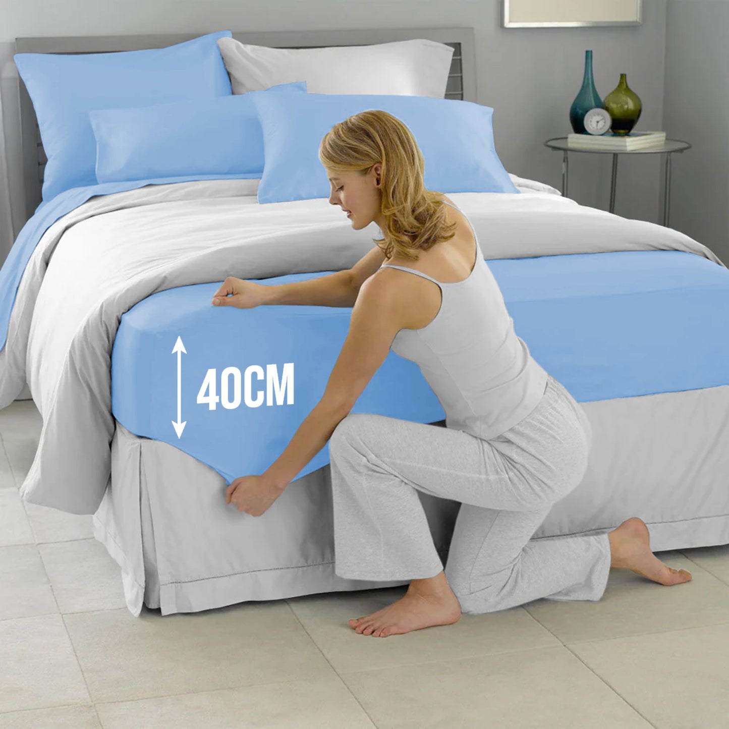 40cm Extra Deep Fitted Sheet – Solid Color Deep Pocket Sheet, Soft & Breathable Microfiber Bedding, All Seasons, Hotel-Quality, Machine Washable, Single, Double, King & Super King Sizes