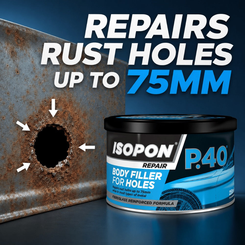 Car Body Filler UPOL ISOPON P38 Easy Sand 250ml Two Part Polyester Paste for Dents Scratches Holes Metal Aluminium GRP Paintable Smooth Finish
