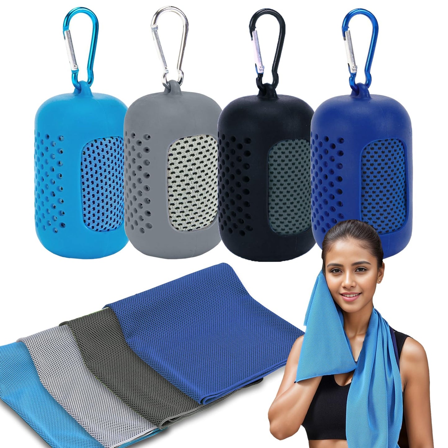 [Cooling Neck Wrap] 4pcs Set of Cooling Towels, Polyester Cold Towels, Soft and Breathable Fitness Ice Towels, Suitable for Exercise, Yoga, Sports, Camping, Hiking Sweat Towels, Quick-drying, Breathable, Lightweight Cooling Neck Wrap