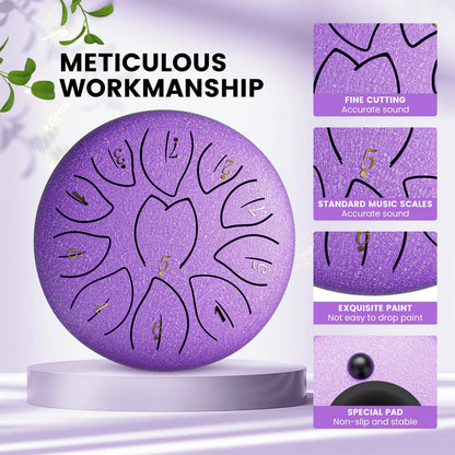 Rain Drum for Outside Garden, 6 Inch 11 Notes Steel Tongue Drum Instrument Steel Drum Set with Drumsticks,Stand Meditation Yoga Musical Education,Best Gift