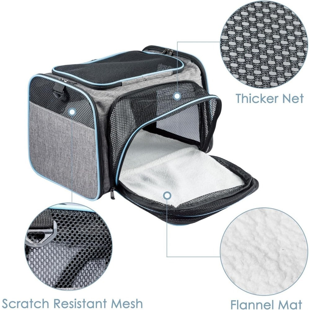 Airline Approved Expandable Soft Cat Carrier Bag with Mesh Windows, Shoulder Strap & Foldable Design – Portable Pet Travel Bag for Cats & Small Dogs