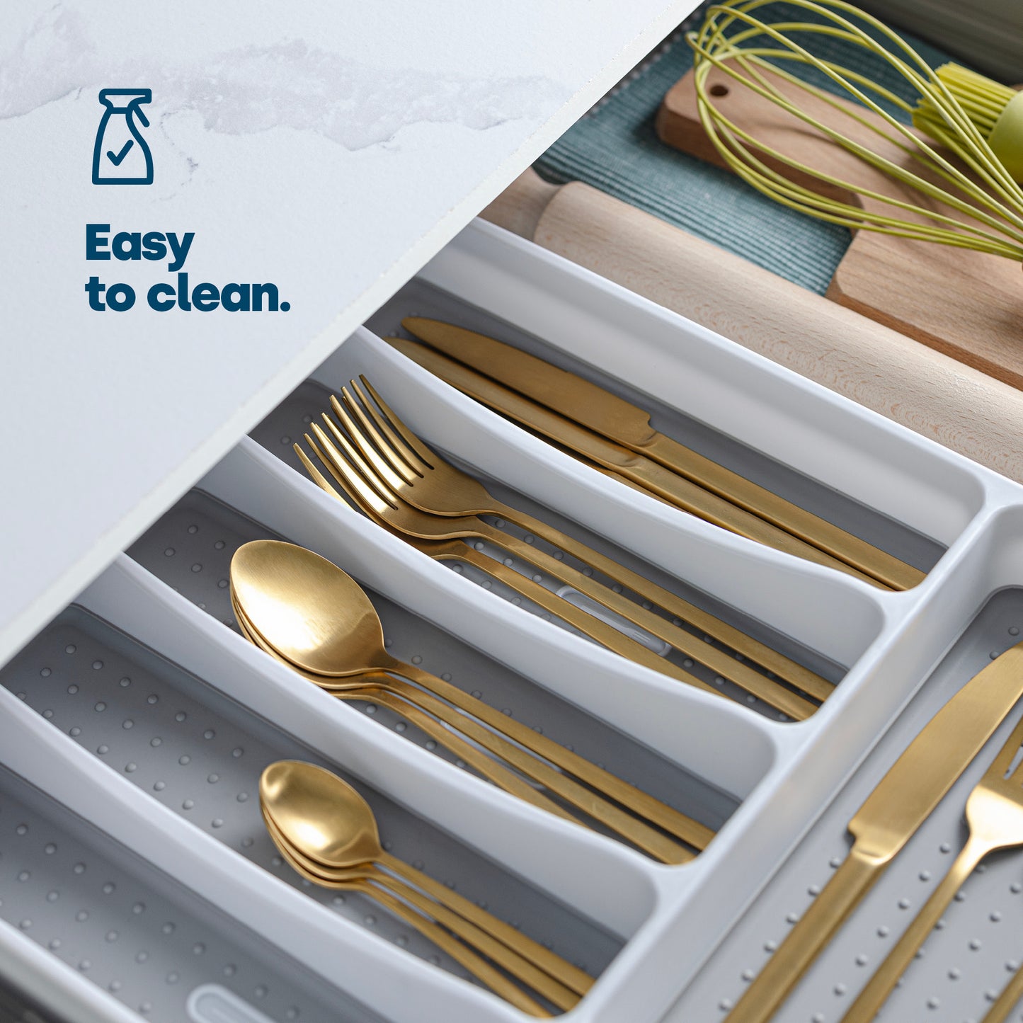 CUTLERY TRAY WITH 6 COMPARTMENTS, DURABLE NON-SLIP CUTLERY TRAY (WHITE/GREY)
