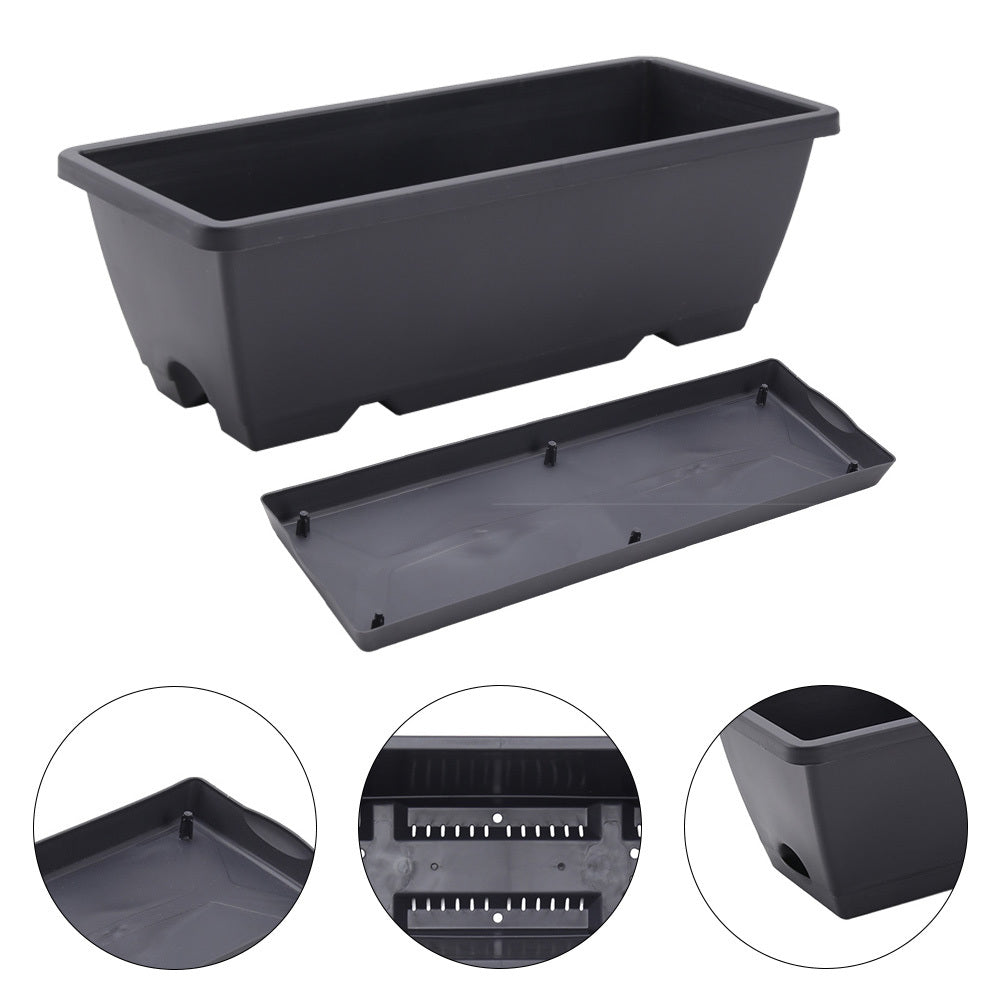 5-Pack Large Weatherproof Rectangular Garden Planters | Garden Urns | Flower Pots | Windowsill Flower Pots | Horon Pots – Thickened PP Self-Watering Grow Box – Dark Grey (42.5L x 19W x 13.5H cm / 17 x 7.5 x 5.3 in), with Tray, Indoor/Outdoor Herb & Vegeta