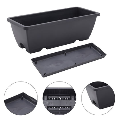 5-Pack Large Weatherproof Rectangular Garden Planters | Garden Urns | Flower Pots | Windowsill Flower Pots | Horon Pots – Thickened PP Self-Watering Grow Box – Dark Grey (42.5L x 19W x 13.5H cm / 17 x 7.5 x 5.3 in), with Tray, Indoor/Outdoor Herb & Vegeta