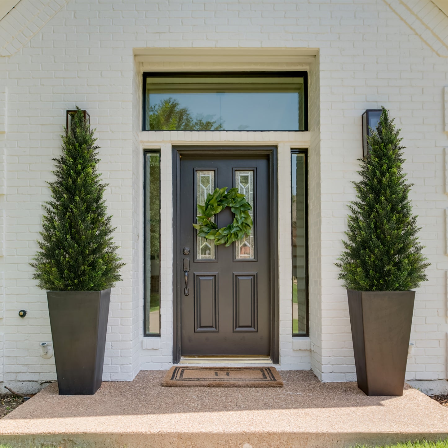 Artificial Cedar Trees in Pots Set of 2 Realistic Faux Cypress Topiary Plants Indoor Outdoor Front Door Porch Patio Christmas Decor UK