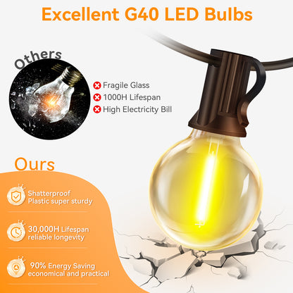 Outdoor Festoon Lights Mains Powered - 100ft LED Garden String Light 30M/20M Dimmable Timer G40 LED Fairy Lights Bulbs Hanging Patio Lighting with Remote Contro, IP65 waterproof, for Balcony Garden Gazebo Patio Awning Wedding Party