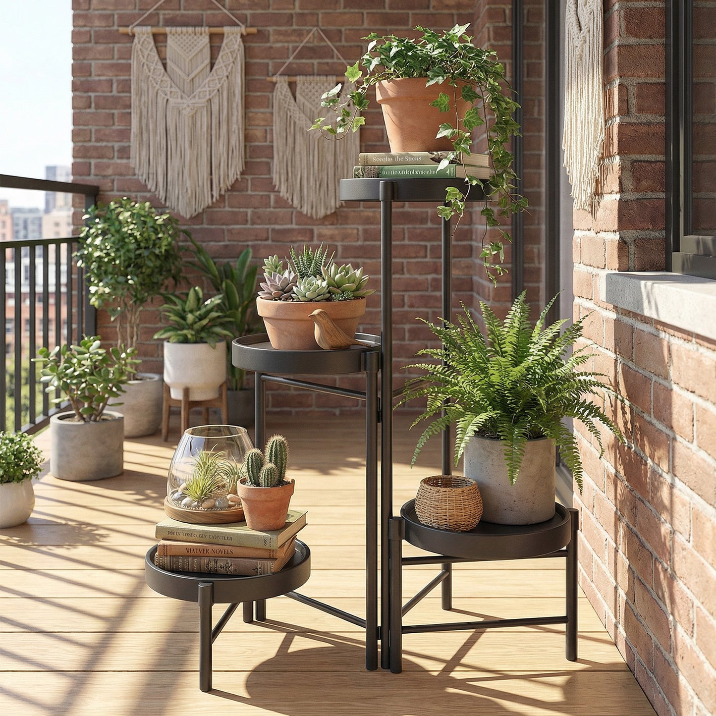 Metal Plant Stand with - Floor-Standing Indoor/Outdoor Shelf, Layered Flower Pot Display for Succulents, Herbs, Potted Plants - Sturdy Iron Shelf with - for Living Room, Balcony, - Modern & traditional Decor, -Free